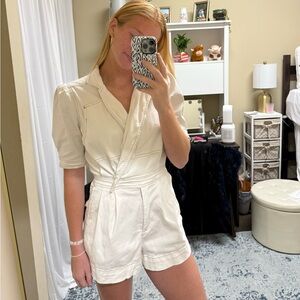 White puff shoulder romper. From the Pants Store